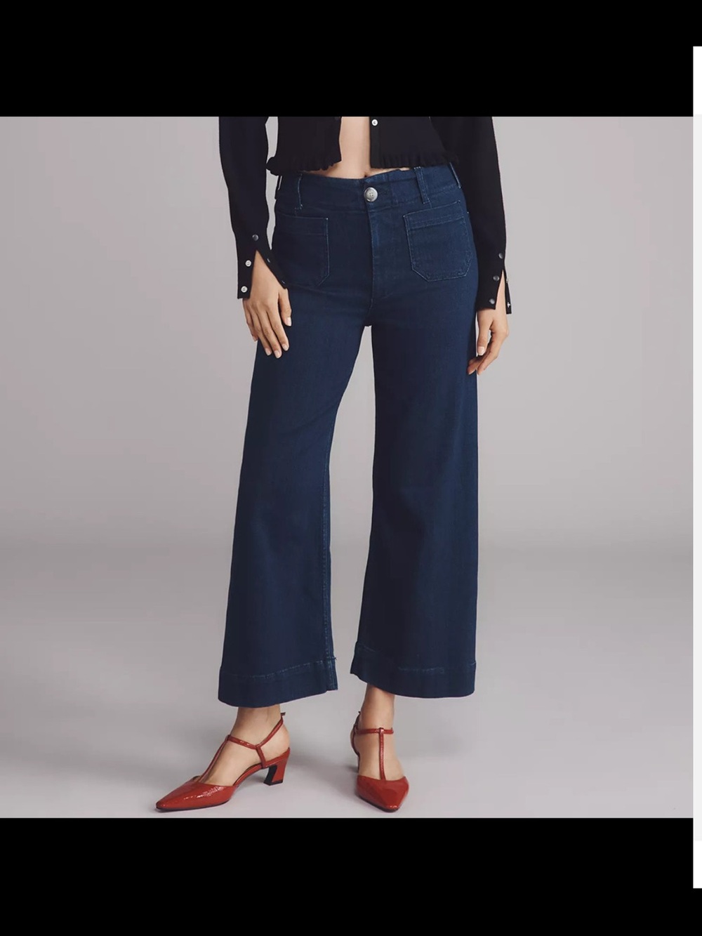 Maeve Wide-Leg Cropped Dark Indigo Jeans